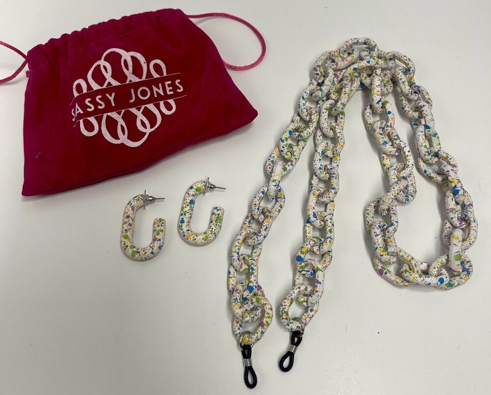 Sassy Jones Mask Or Eyeglasses Chain Holder & Matching Earrings Splatted Paint